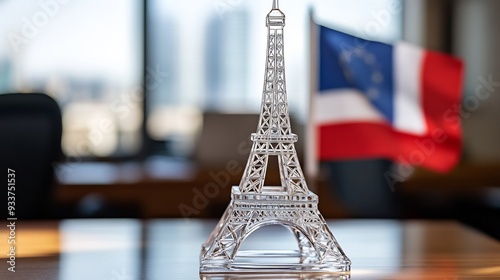 Crystal Eiffel Tower Model on Wooden Table