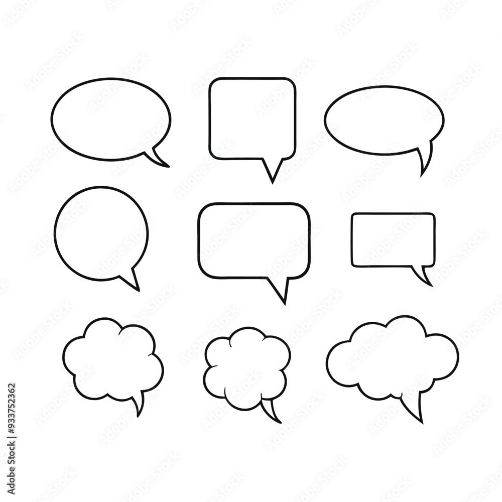 Line art speech bubbles bundle in vector format, perfect for clean, modern designs. Line art speech bubbles bundle in vector format, perfect for clean, modern designs.