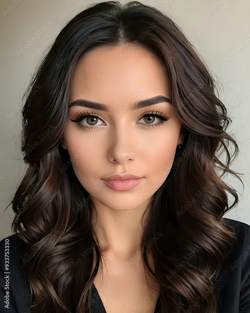 Portrait of a young woman with long brown hair and captivating eyes. Portrait of a young woman with long brown hair and captivating eyes.