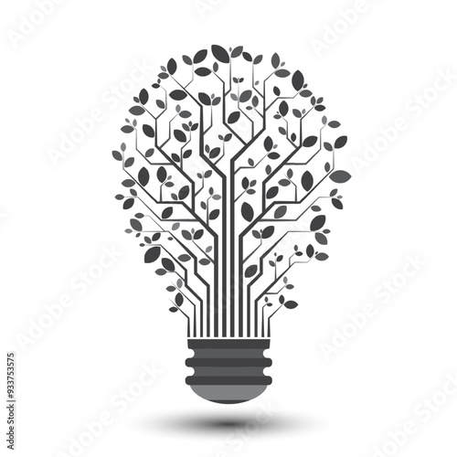 Save energy symbol. Bulb icon with dry leaf. Light bulb with dry leaf. Eco friendly, environmentally. Eco friendly concept. Flat icon. Vector and illustration.