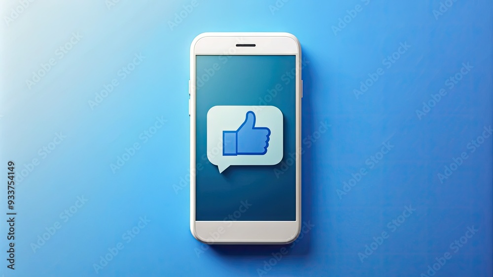 Small white smartphone with blue speech bubble icon and thumb typing on screen, isolated on a bright gradient background with subtle shadows. Small white smartphone with blue speech bubble icon and thumb typing on screen, isolated on a bright gradient background with subtle shadows.