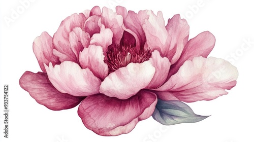 Fototapeta Naklejka Na Ścianę i Meble -  Pink peony flower in watercolor style isolated on a white background