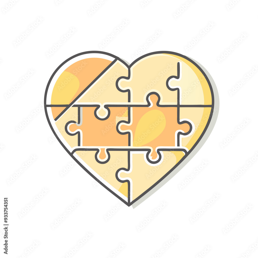 Heart-Shaped Puzzle, Yellow and Orange, Love Concept Heart-Shaped Puzzle, Yellow and Orange, Love Concept