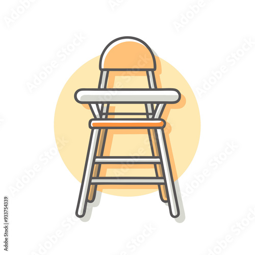 High Chair Illustration, Yellow and White, Baby Furniture