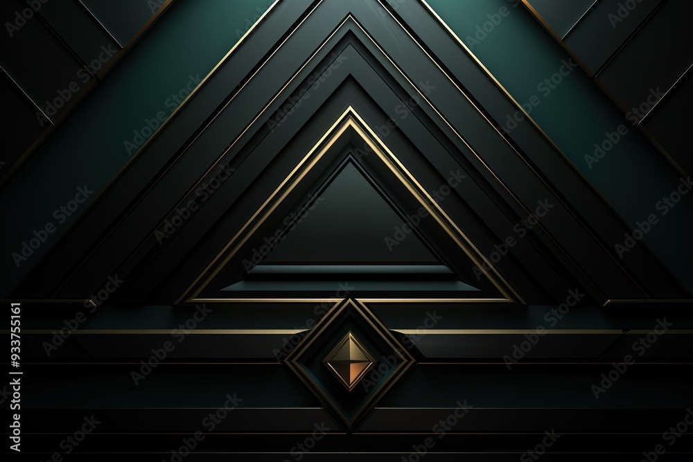 Abstract geometric background with black and gold triangles.