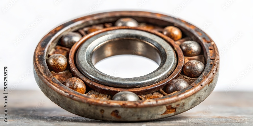 Old rusty ball bearing with visible wear and corrosion, rusty, metal, bearing, machinery, industrial, aged, vintage Old rusty ball bearing with visible wear and corrosion, rusty, metal, bearing, machinery, industrial, aged, vintage