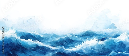 Watercolor backdrop featuring blue ocean waves