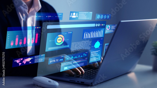 Businessman using KPI dashboard.Financial business data analytics graph dashboard. Management data System KPI connected in database for follow earnings,operations and sales data.