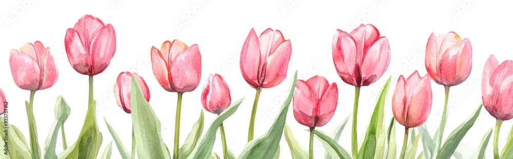 Spring frame featuring pink tulips in watercolor Spring frame featuring pink tulips in watercolor