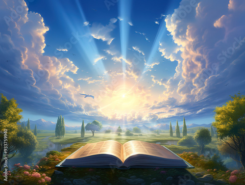 Holy bible with rays of light coming out