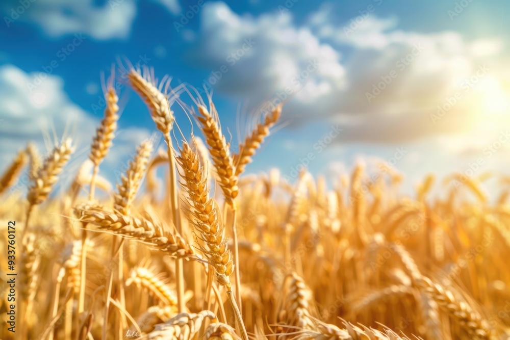 Fototapeta premium wheat field and blue sky,harvest day,ukrainian symbol
