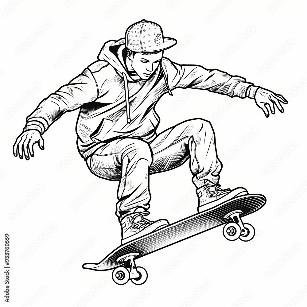 Skateboarder performing a trick in mid-air during a skateboarding session Skateboarder performing a trick in mid-air during a skateboarding session