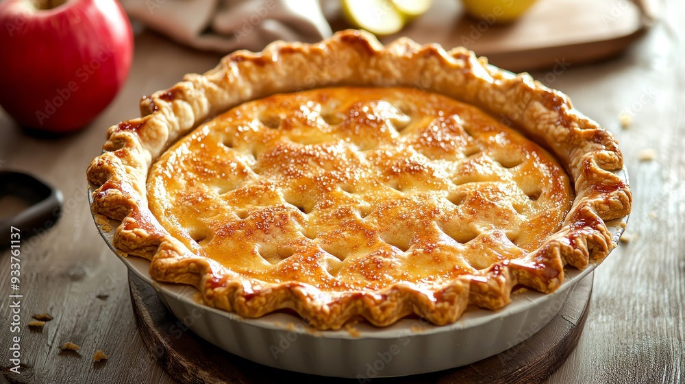 Delicious golden apple pie in a rustic setting, perfect for autumn gatherings and cozy family meals. Delicious golden apple pie in a rustic setting, perfect for autumn gatherings and cozy family meals.