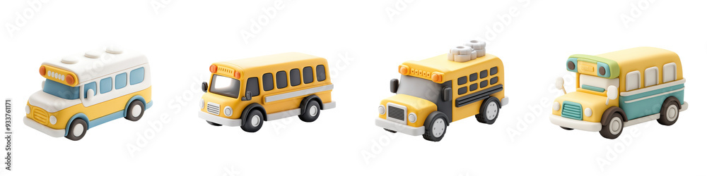 A set of four colorful school bus toys on transparent background, perfect for children's play, education, and transportation themes.
A set of four colorful school bus toys on transparent background, perfect for children's play, education, and transportation themes.