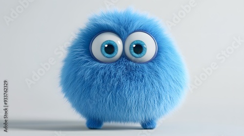 3D illustration of a cute, fluffy blue creature with large, expressive eyes, standing against a white background. Simple and charming.