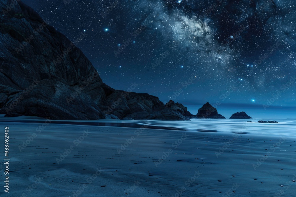 A starry night sky over a mountain landscape with clouds and a dark valley, capturing the beauty of nature and the cosmos A starry night sky over a mountain landscape with clouds and a dark valley, capturing the beauty of nature and the cosmos