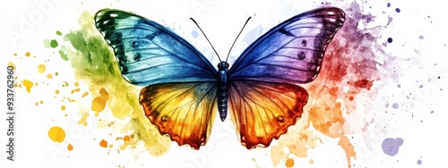 Vibrantly colored watercolor depiction of a butterfly Raster photo