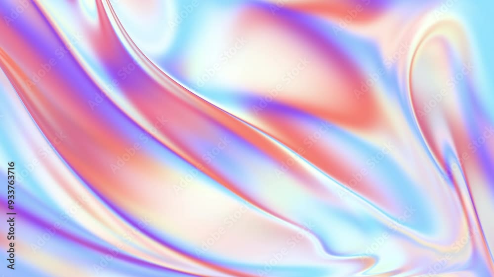 Cloth fabric gradient waves abstract background. Iridescent chrome wavy surface. Liquid surface, ripples, reflections. 3d render illustration. 4K video.
