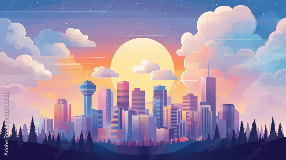 Calgary postcard illustration for city view, beautiful.