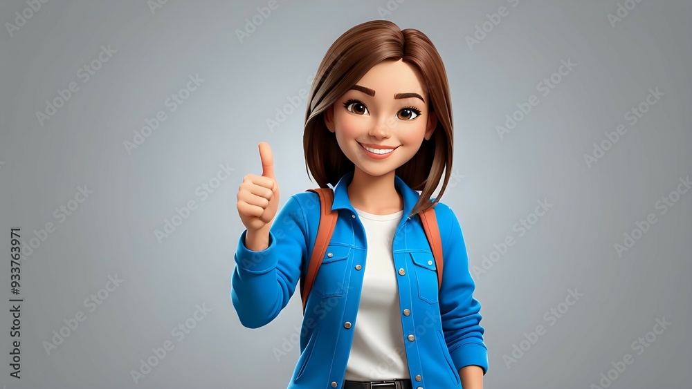 A smiling cartoon girl with brown hair gives a thumbs up. A smiling cartoon girl with brown hair gives a thumbs up.