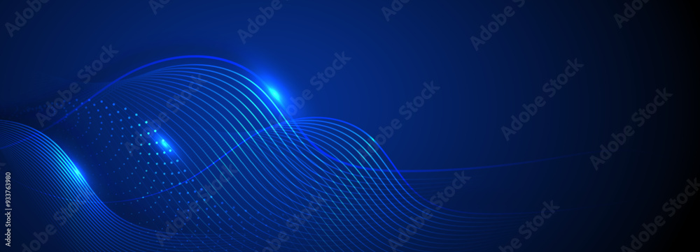 Abstract blue technology background with flowing lines. Dynamic waves. Vector illustration.	
