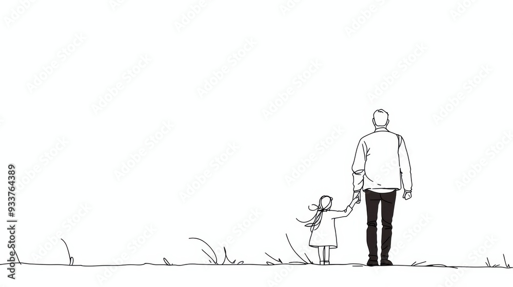 One Line Drawing of Father and son / kid Holding Hands, Clean and Bold Outlines for Coloring Pages or Clipart in Minimalist Style One Line Drawing of Father and son / kid Holding Hands, Clean and Bold Outlines for Coloring Pages or Clipart in Minimalist Style