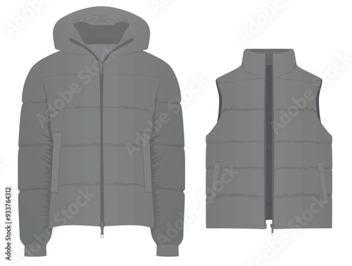 Grey winter vest and jacket. vector illustration