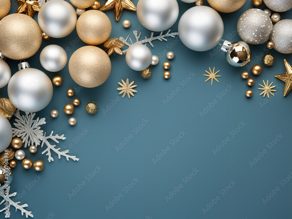 Fototapeta premium Flat lay festive christmas ornaments arrangement with copy space