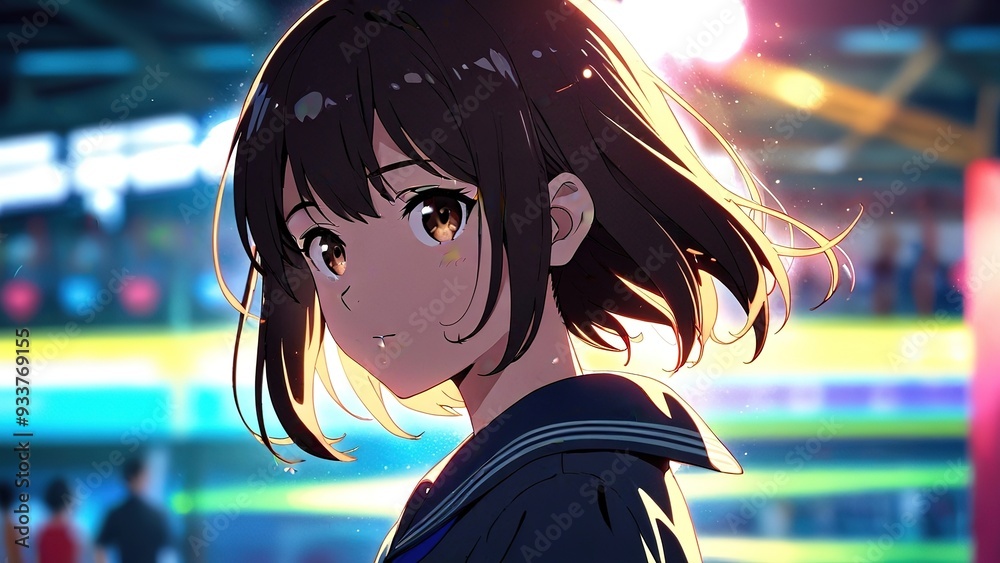 Anime girl with brown hair wearing school uniform Anime girl with brown hair wearing school uniform