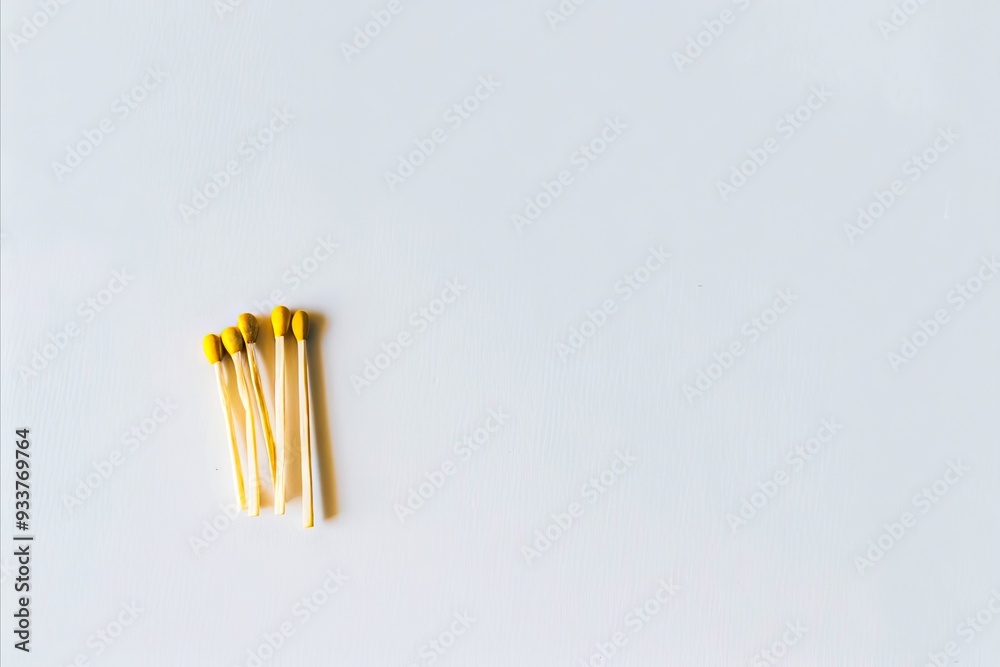 A bunch of yellow matches sitting on top of a white surface A bunch of yellow matches sitting on top of a white surface