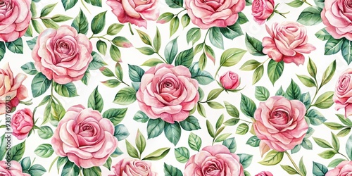 Watercolor seamless pattern with pink roses and leaves, watercolor, seamless, pattern, pink, roses, leaves, floral, botanical