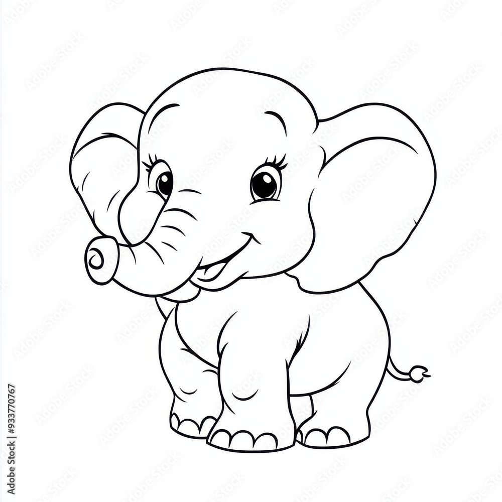 Fototapeta premium Happy Baby Elephant Facing Forward for Drawing