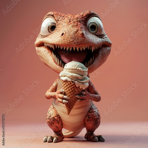 Cute and funny lizard like creature holding an ice cream cone photo