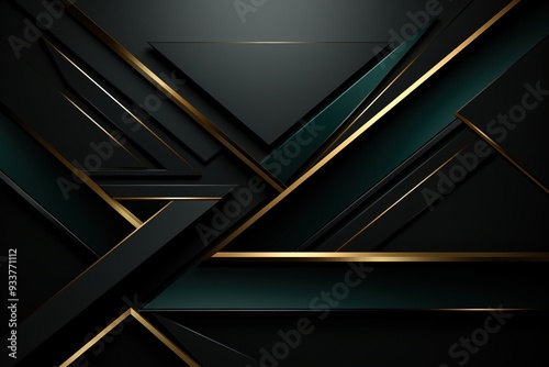 Abstract geometric background with black, gold and teal shapes.