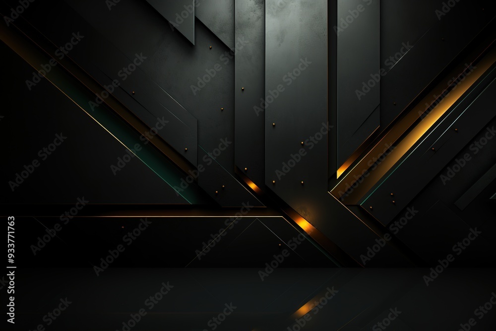 Abstract geometric background with black, gold, and green accents. Abstract geometric background with black, gold, and green accents.
