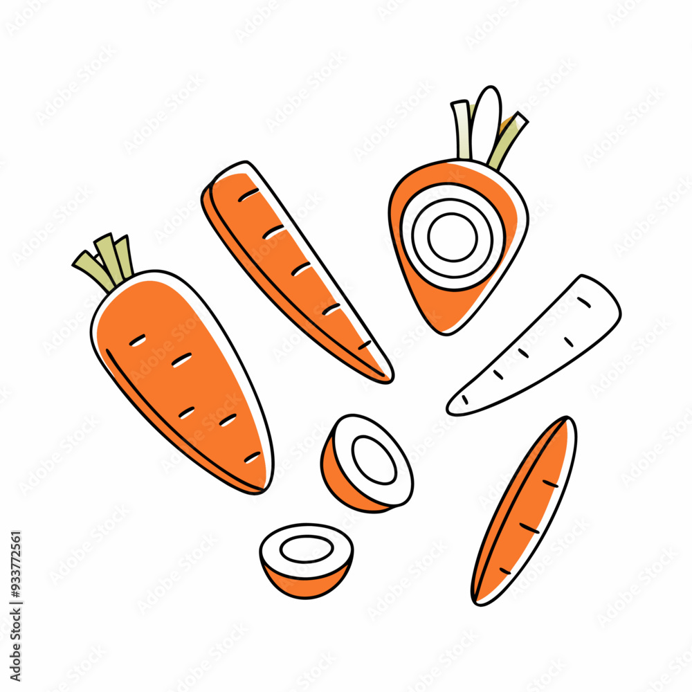 Set of doodle outline carrot with spots Whole pieces and leaves Vector illustration for packing (1) Set of doodle outline carrot with spots Whole pieces and leaves Vector illustration for packing (1)