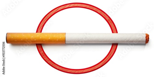 A bold red circle with a line through a cigarette, symbolizing a strong stance against smoking, on a clean white background, promoting a healthy lifestyle. photo