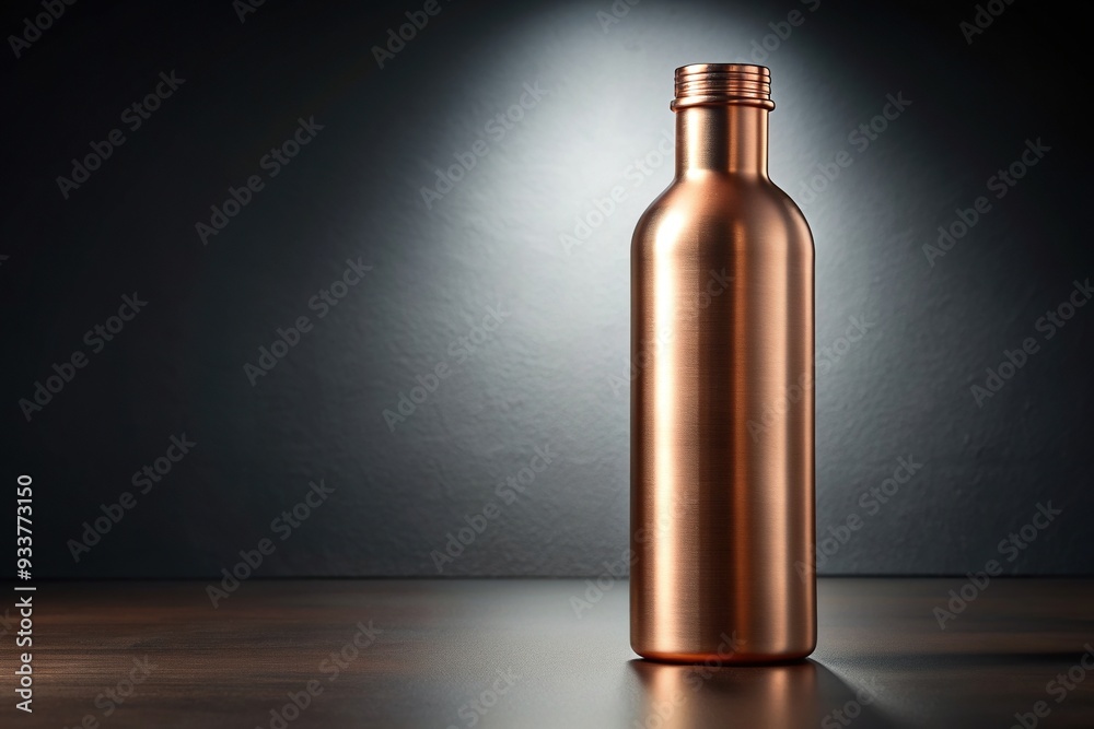 Copper bottle mockup with studio lighting, captured from a tilted angle, metallic, close-up,product photography, perspective, sustainable, container, angled view, isolated Copper bottle mockup with studio lighting, captured from a tilted angle, metallic, close-up,product photography, perspective, sustainable, container, angled view, isolated