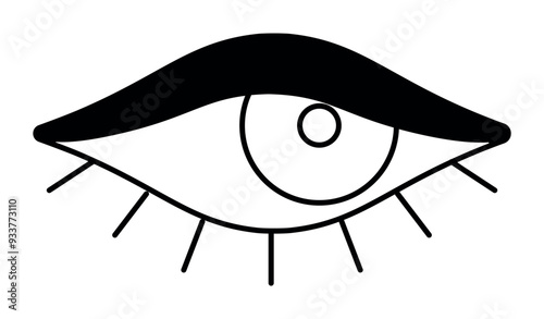 Eye looking away with a makeup-covered eyelid
