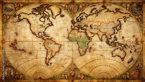 Vintage map of the world from 1602 with intricate s and cartography, vintage, map, world, 1602, historical, antique
