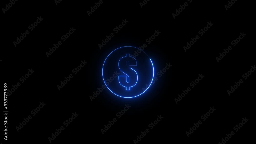 Blue color glowing neon Dollar text animation in the circle . Blue color glowing neon Dollar text animation in the circle .