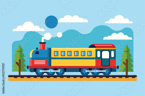 Realistic colorful steam engine Railway Train vector illustration concept
