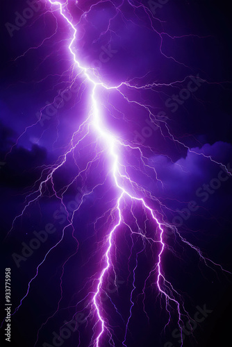 Wallpaper Mural Purple Fury: A vibrant electric bolt cracks through a stormy sky, illuminating the night in a display of raw power and atmospheric beauty.  Torontodigital.ca