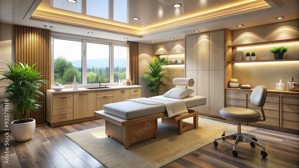 Soothing medical spa treatment room with calming colors, comfortable furnishings, and modern equipment, perfect for relaxation and rejuvenation, featuring a peaceful ambiance. Soothing medical spa treatment room with calming colors, comfortable furnishings, and modern equipment, perfect for relaxation and rejuvenation, featuring a peaceful ambiance.