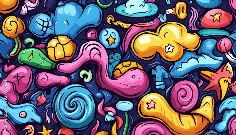 Colorful abstract doodle art with whimsical shapes, vibrant patterns, and playful designs creating a lively and energetic visual experience. Colorful abstract doodle art with whimsical shapes, vibrant patterns, and playful designs creating a lively and energetic visual experience.