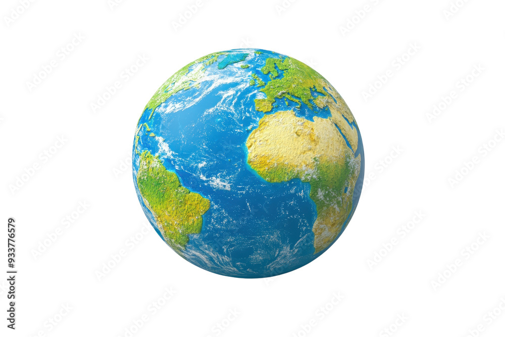 High-resolution image of Earth showcasing continents and oceans. Blue and green globe representing our planet, viewable from space.