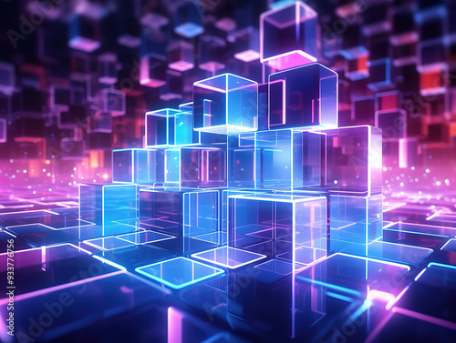 Gorgeous Big data cube with interlaced digital glitch
