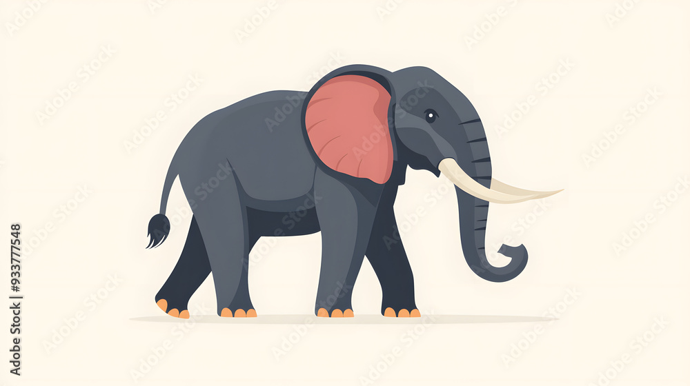 Fototapeta premium Elephant illlustration in flat style isolated on solid background