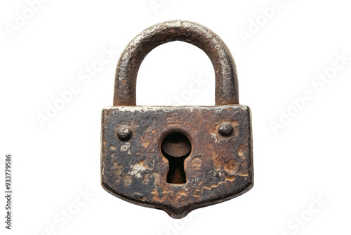 Vintage rusty padlock with keyhole, isolated on transparent background. Ideal for security, antique, or historical themed projects.