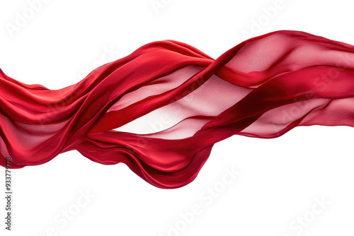 Vibrant red silk fabric flowing gracefully, creating a mesmerizing wave pattern on a transparent background. symbolizing elegance and luxury.